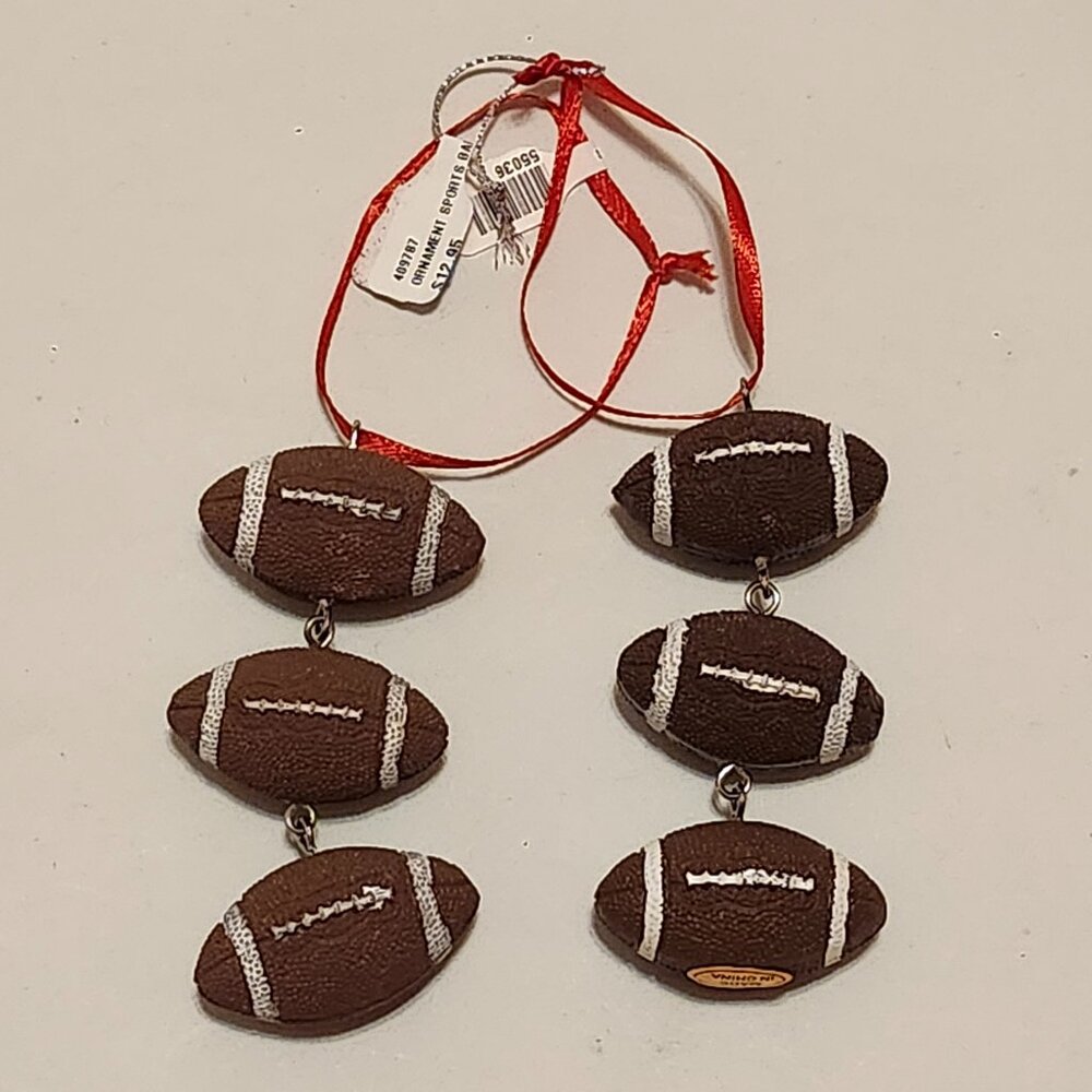Football Hanging Ornament sports season or Christmas Tree 5 Three Pigskins resin